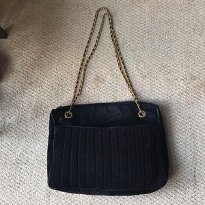 Ann Taylor suede black quilted tote